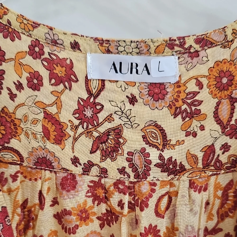 Aura Brown and Orange Ruffled Sundress - Picture 2 of 8